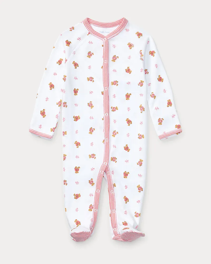 Ralph Lauren Baumwollstrampler mit Polo Bear White