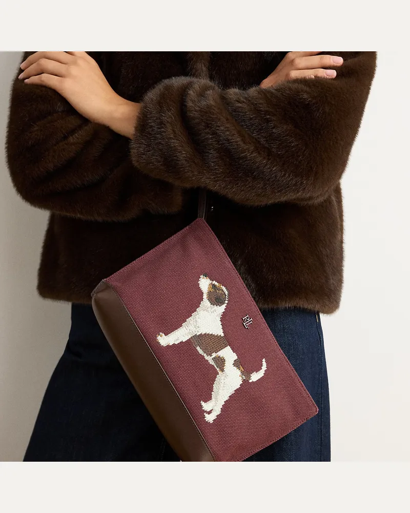Ralph Lauren Segeltuch-Pochette mit gesticktem Hund Purple