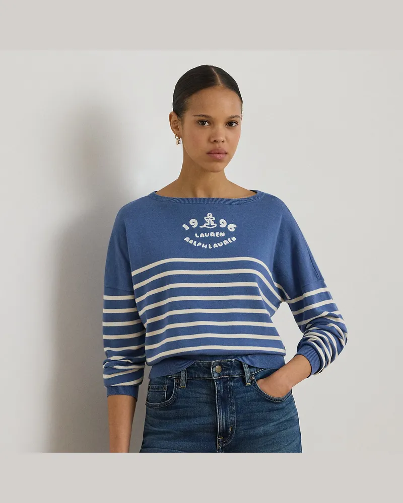 Ralph Lauren Gestreifter Baumwollpullover mit Logo Blue