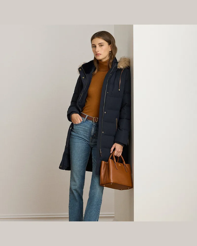 Ralph Lauren Daunenmantel mit Kapuze und Kunstpelz Blue