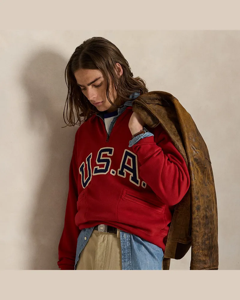 Ralph Lauren Vintage-Fit USA-Sweatshirt mit Kragen Red
