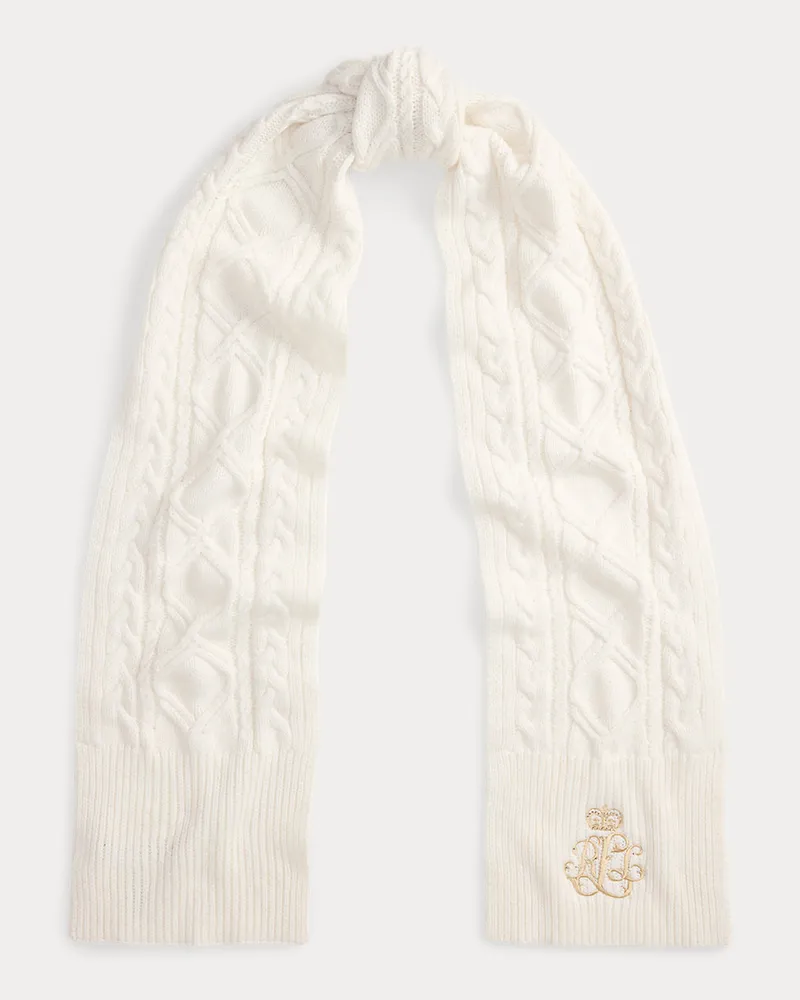 Ralph Lauren Zopfmusterschal mit gesticktem Logo Cream