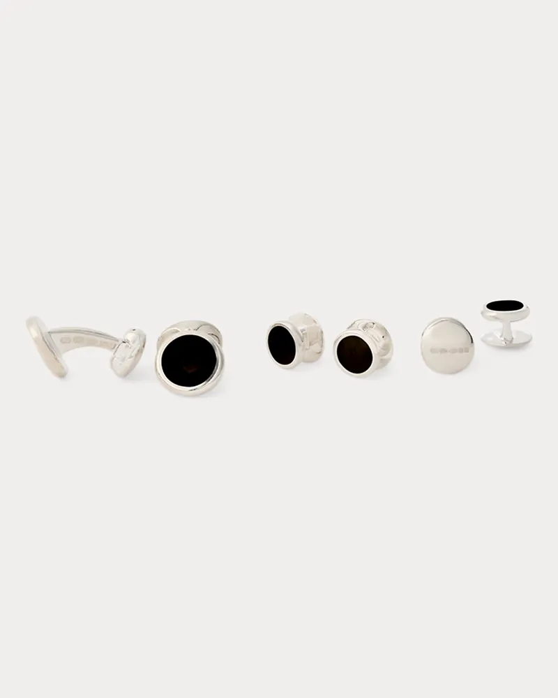 Ralph Lauren Onyx-Manschetten- und Smokinghemdknöpfe Silver