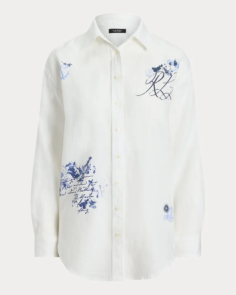 Ralph Lauren Oversize-Fit Leinenhemd mit Druck White