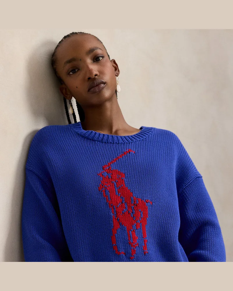 Ralph Lauren Big Pony Rundhalspullover aus Baumwolle Blue