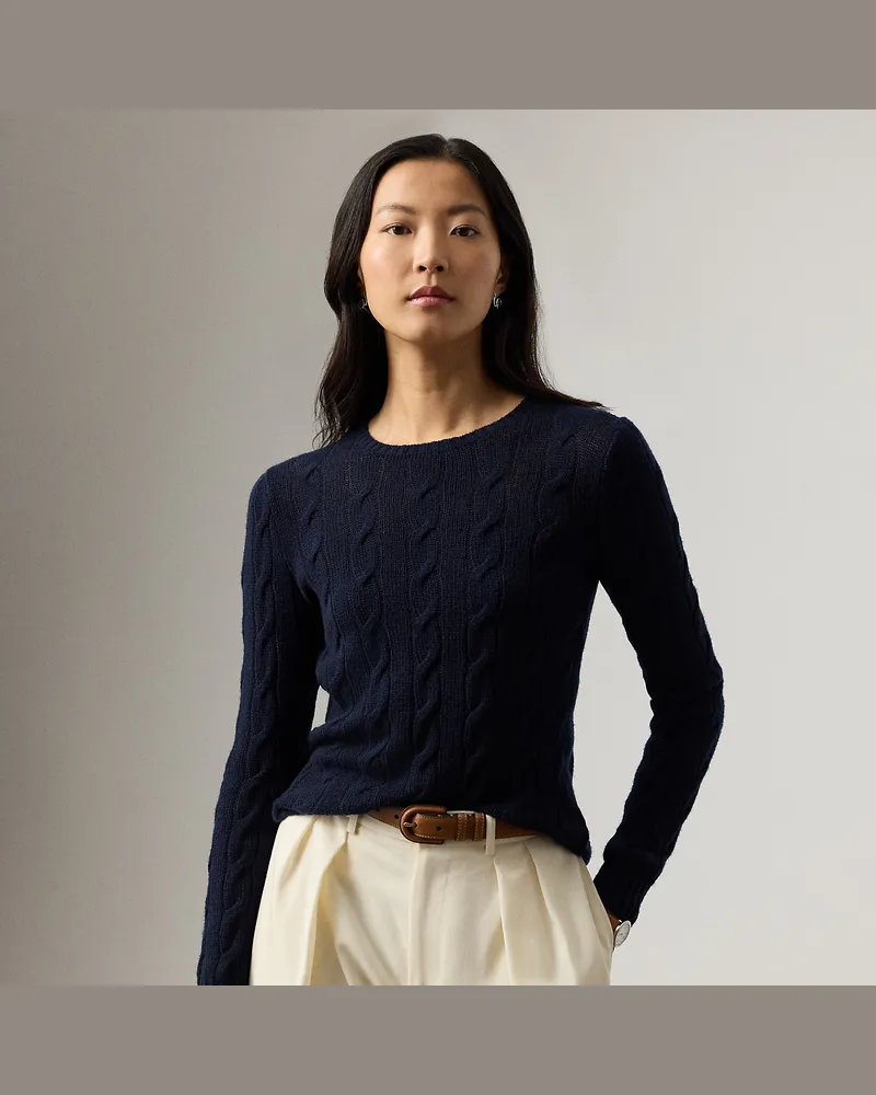Ralph Lauren Kaschmir-Rundhalspullover mit Zopfmuster Blue