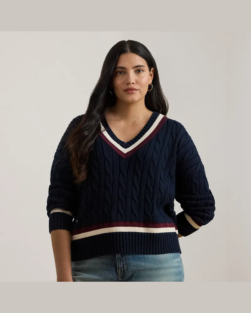 Ralph Lauren Plus Größen - Baumwoll-Cricketpullover mit Zopfmuster Blue