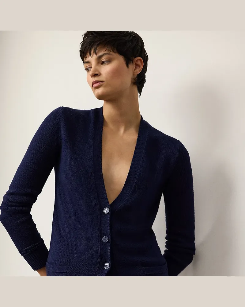 Ralph Lauren Seidenjersey-Cardigan mit V-Ausschnitt Blue