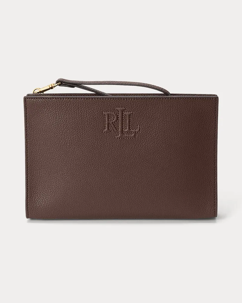 Ralph Lauren Große Pochette Adley aus Narbenleder Brown