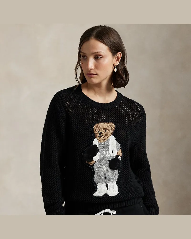 Ralph Lauren Baumwoll-Rundhalspullover mit Polo Bear Black