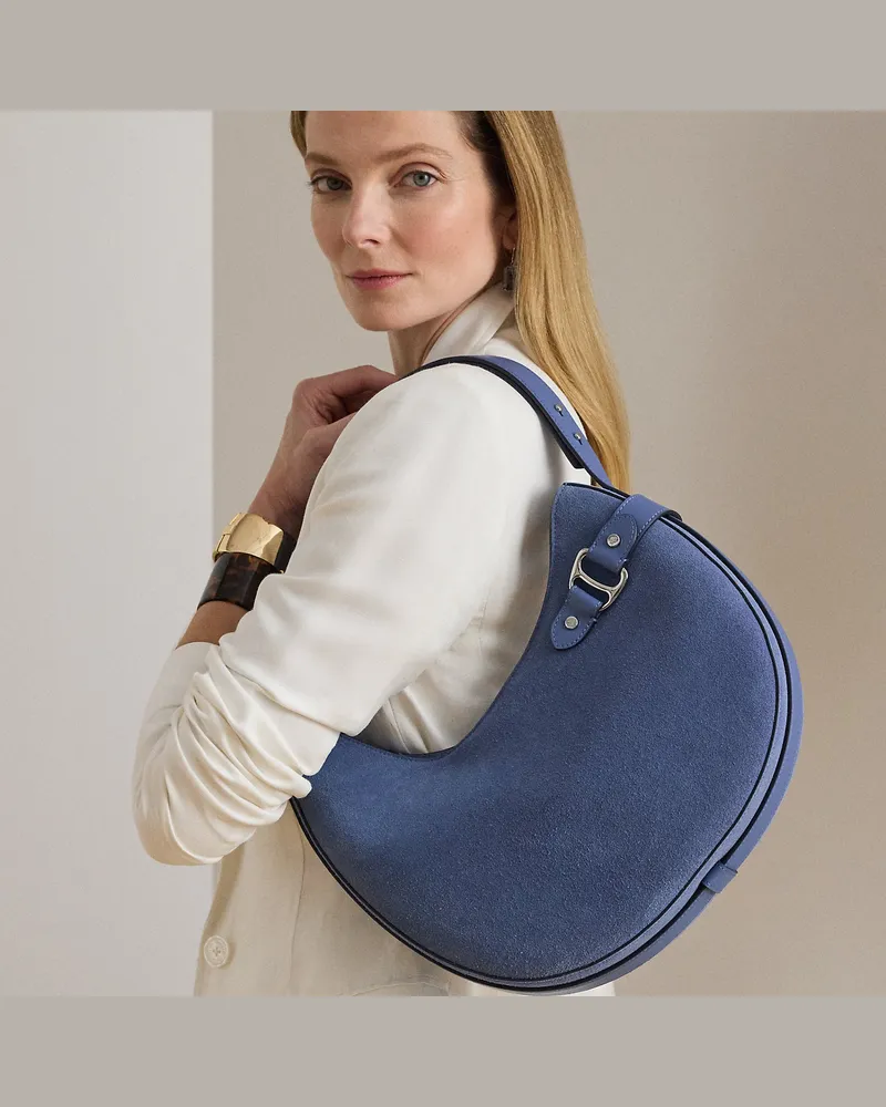 Ralph Lauren Große Schultertasche Tasha aus Wildleder Blue