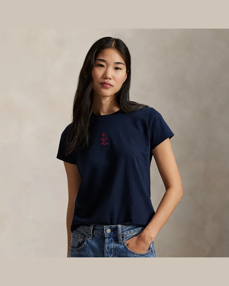 Ralph Lauren Baumwolljersey-T-Shirt mit Stickerei Blue