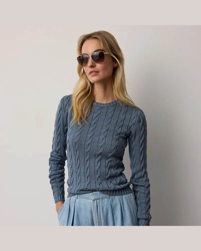 Ralph Lauren Zopfmuster-Pullover aus Seidenmischung Blue