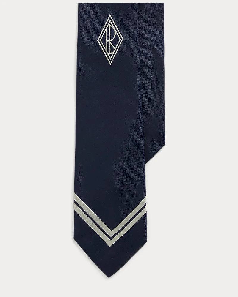 Ralph Lauren Seidenrips-Krawatte mit Monogramm Blue