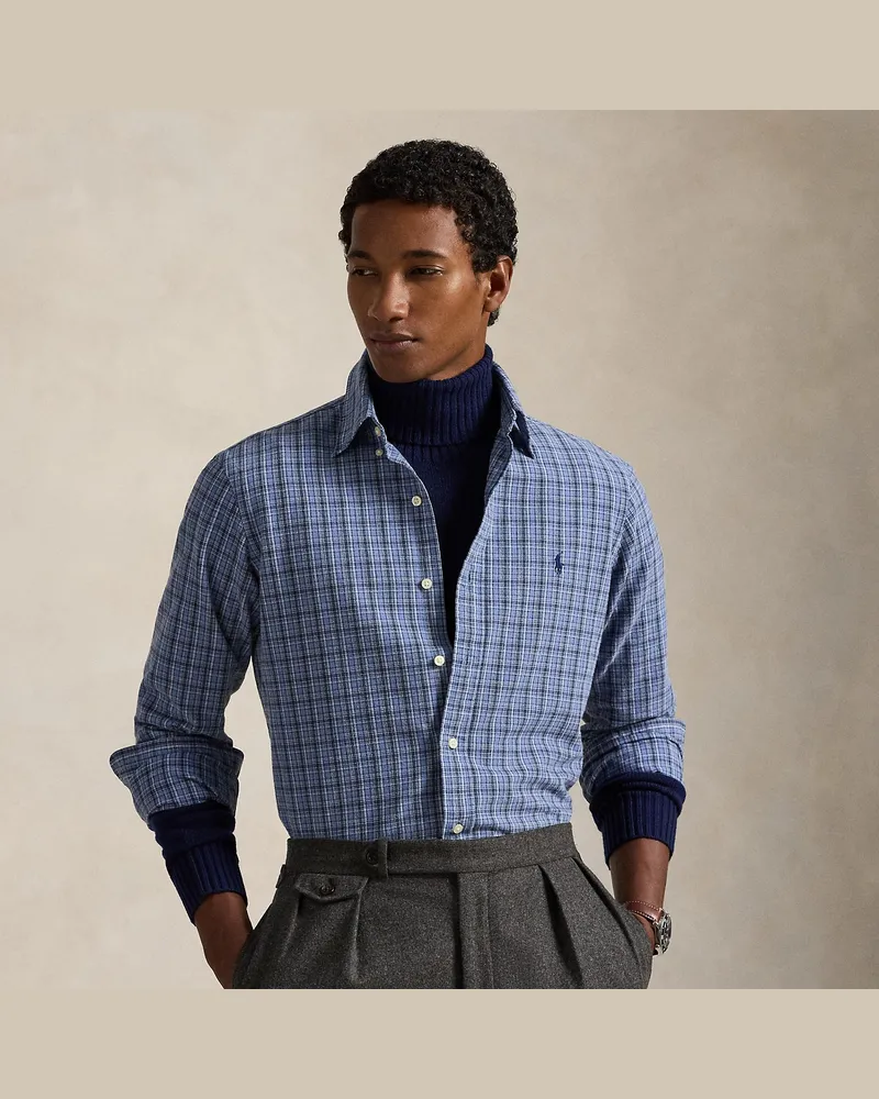 Ralph Lauren Angerautes Custom-Fit Oxfordhemd Blue