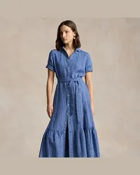 Ralph Lauren Gestuftes Leinen-Hemdkleid mit Streifen Blue