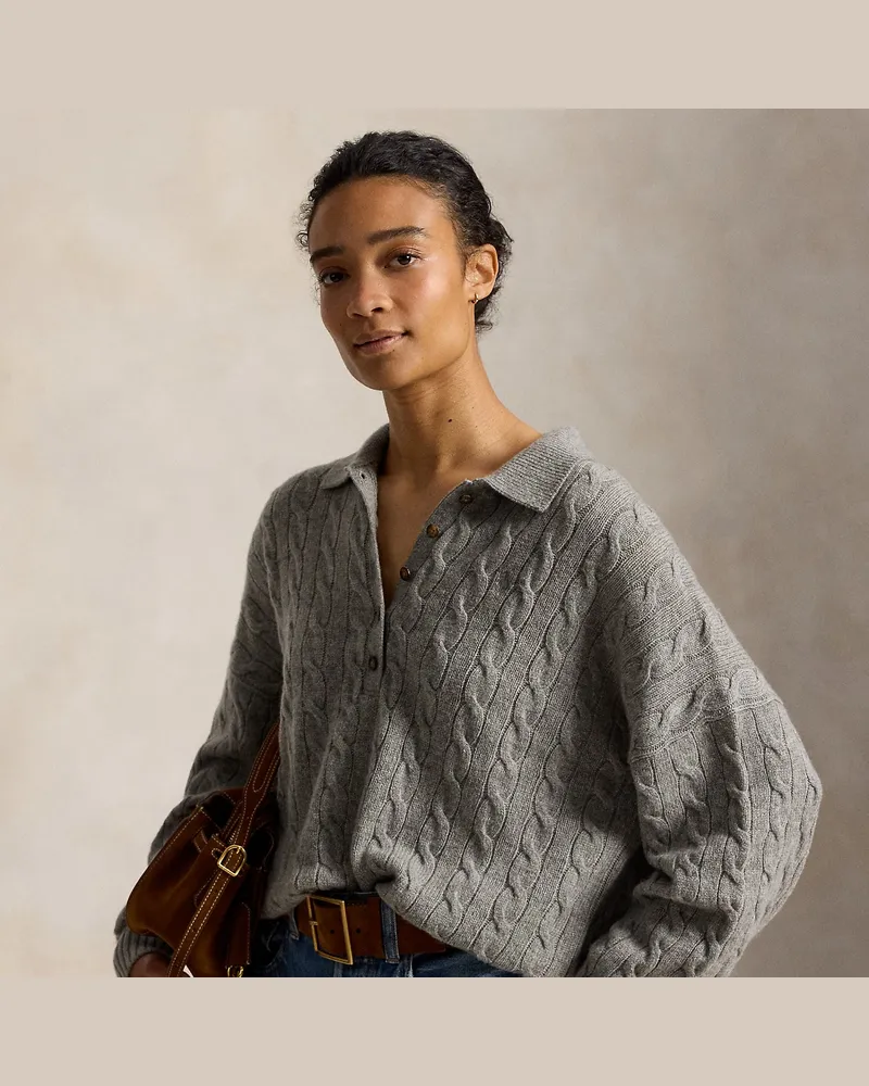 Ralph Lauren Pullover mit Zopfmuster und Polokragen Grey