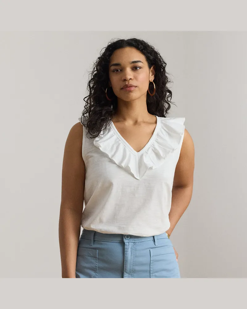 Ralph Lauren Plus Größen - Ärmelloses Jersey-Oberteil mit Rüschen White