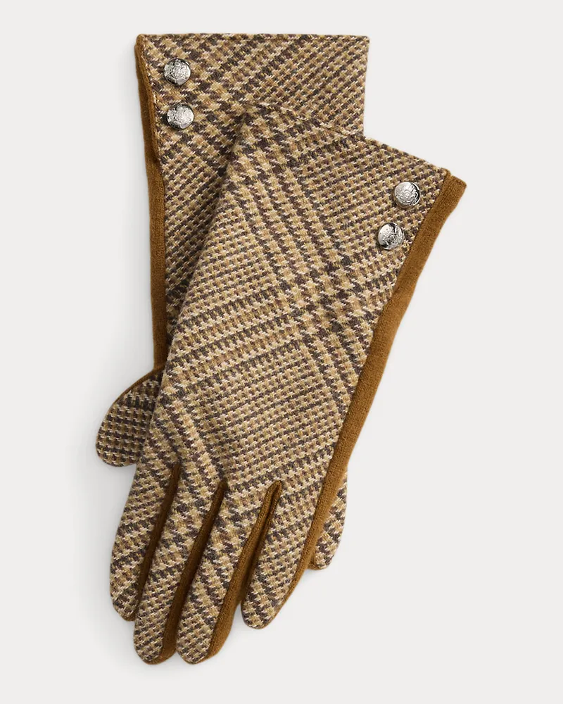 Ralph Lauren Handschuhe mit Glencheck und Knopfbesatz Tan