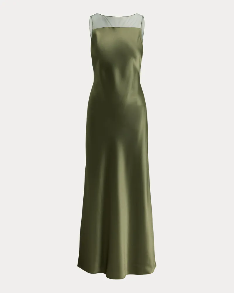 Ralph Lauren Satinkleid mit transparenter Bahn Green