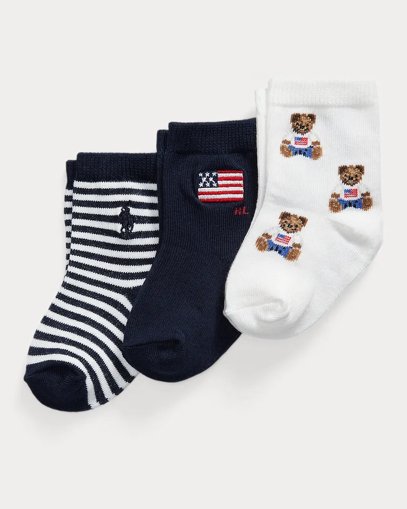 Ralph Lauren 3er-Pack Crew-Socken mit Polo Bear White