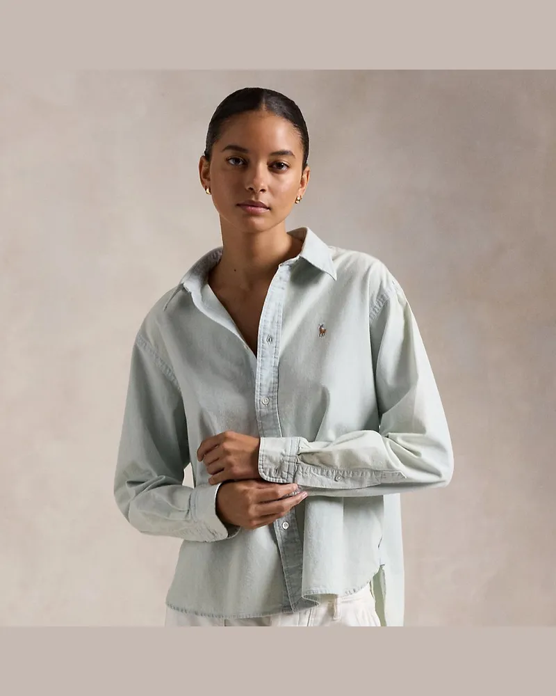 Ralph Lauren Verkürztes, kastenförmiges Chambray-Hemd Blue