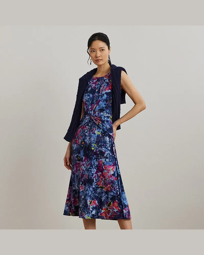 Ralph Lauren Bedrucktes Jerseykleid mit Twist-Detail Blue