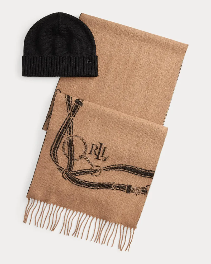 Ralph Lauren Geschenkset aus Schal und Beanie Tan