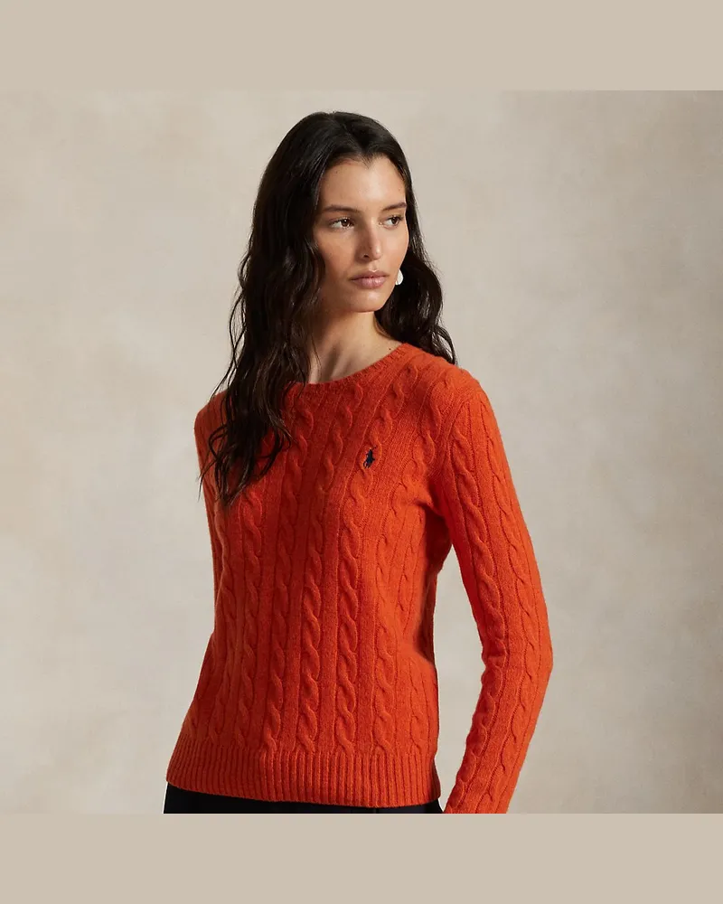 Ralph Lauren Woll-Kaschmir-Pullover mit Zopfmuster Orange