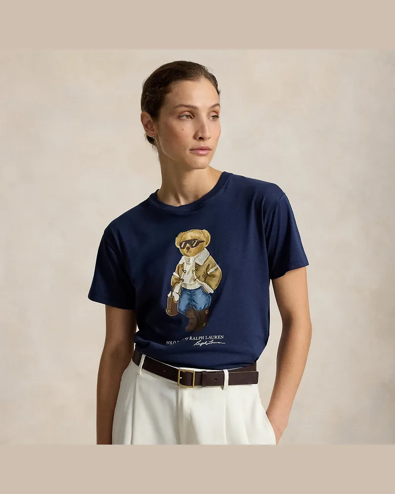 Ralph Lauren Baumwoll-T-Shirt mit Winter Polo Bear Blue