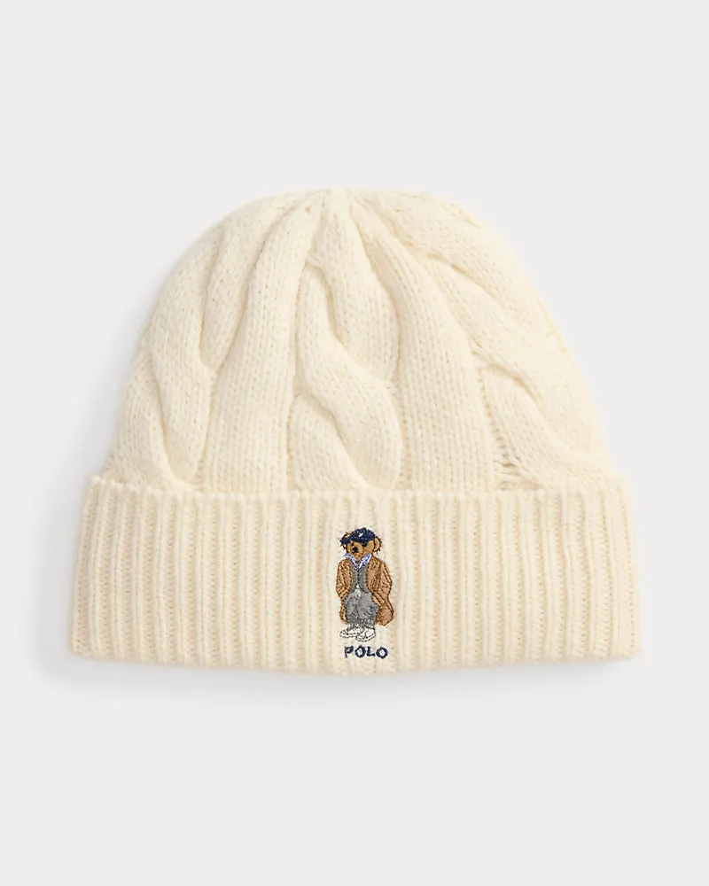Ralph Lauren Mütze mit Zopfmuster und Polo Bear Cream