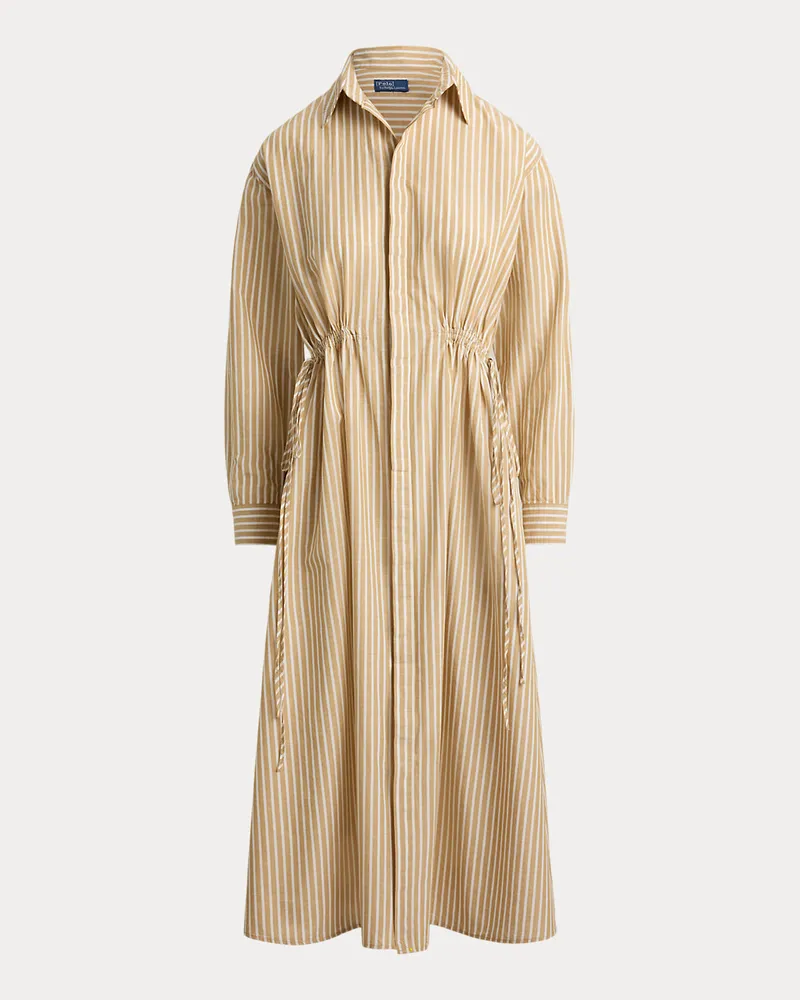 Ralph Lauren Gestreiftes Hemdkleid mit Tunnelzug Tan