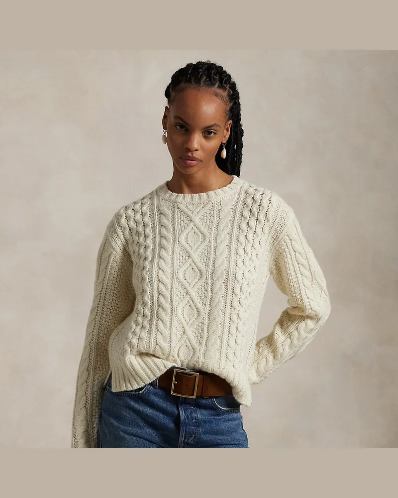 Ralph Lauren Aran-Strickpullover aus Wollmischung Cream