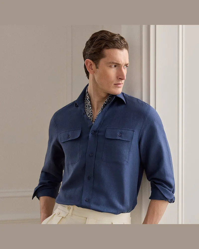 Ralph Lauren Hemd aus Seide und Leinen Blue