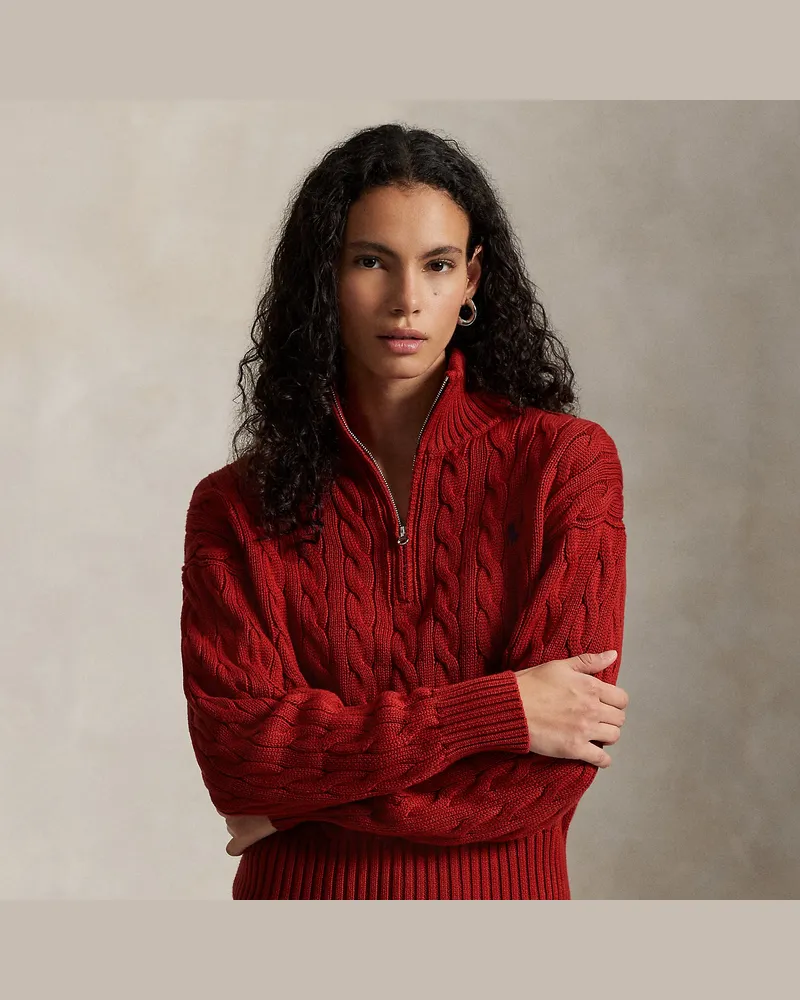 Ralph Lauren Baumwollpullover mit Zopfmuster Red