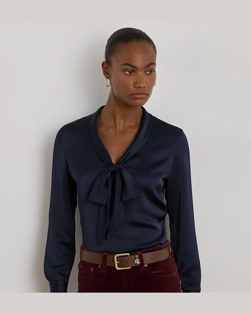 Ralph Lauren Satin-Charmeuse-Bluse mit Bindedetail Blue