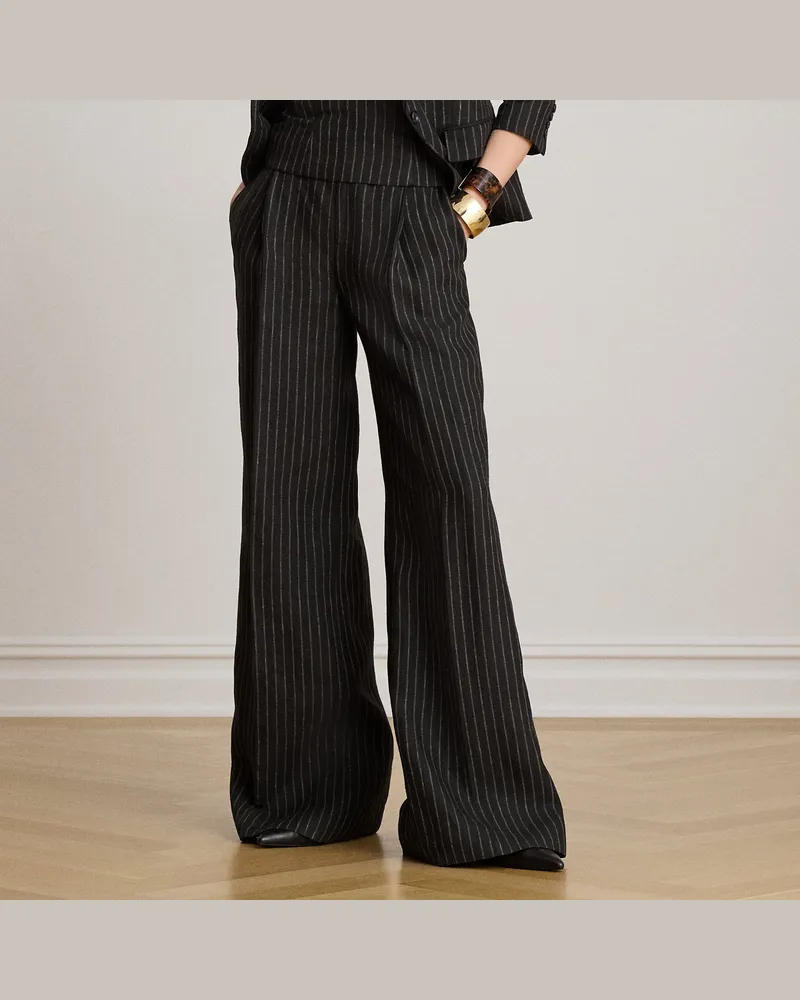 Ralph Lauren Kurzgrößen - Leinensegeltuchhose mit Kreidestreifen Black
