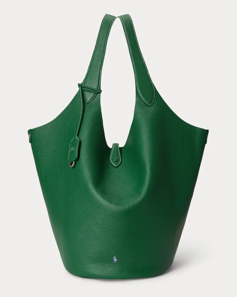 Ralph Lauren Große Tragetasche Polo Play aus Leder Green