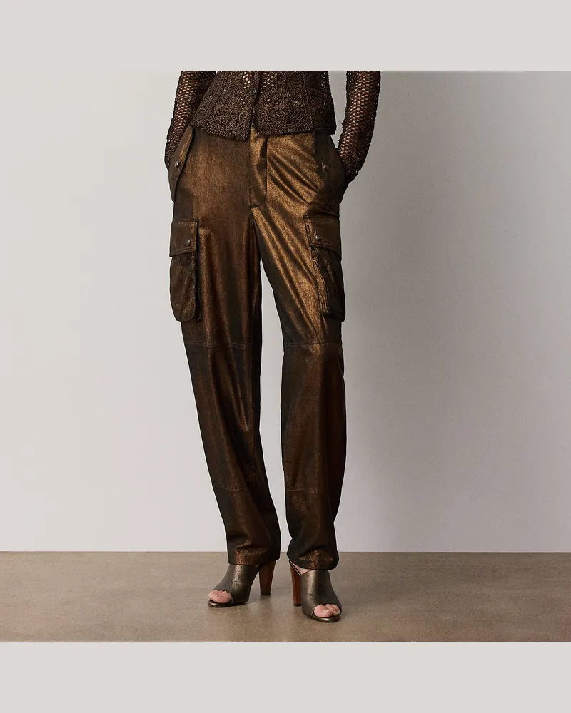 Ralph Lauren Hose Vaughn aus Metallic-Lammleder Gold