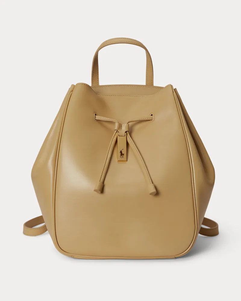 Ralph Lauren Lederrucksack mit Tunnelzug Polo ID Tan