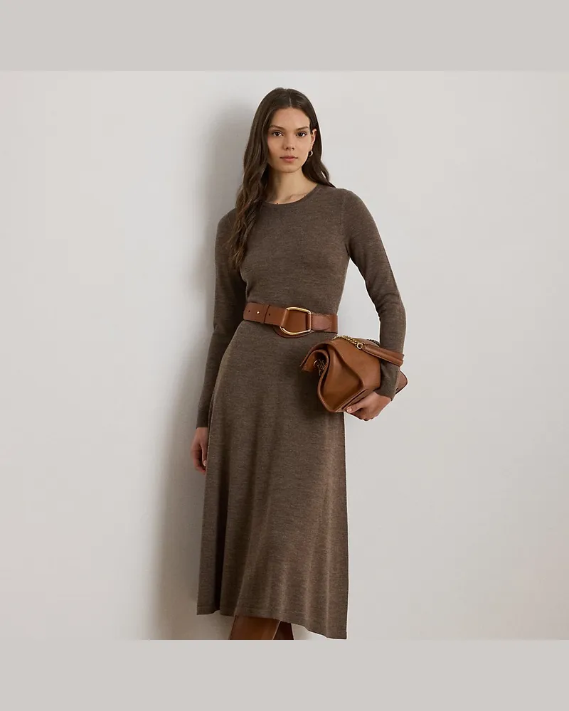 Ralph Lauren Rundhals-Pulloverkleid aus Wolle Brown