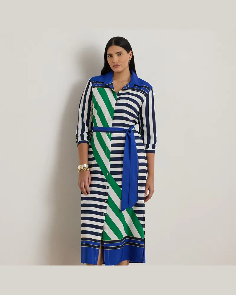 Ralph Lauren Plus Größen - Crêpe-Hemdkleid mit Streifen Blue