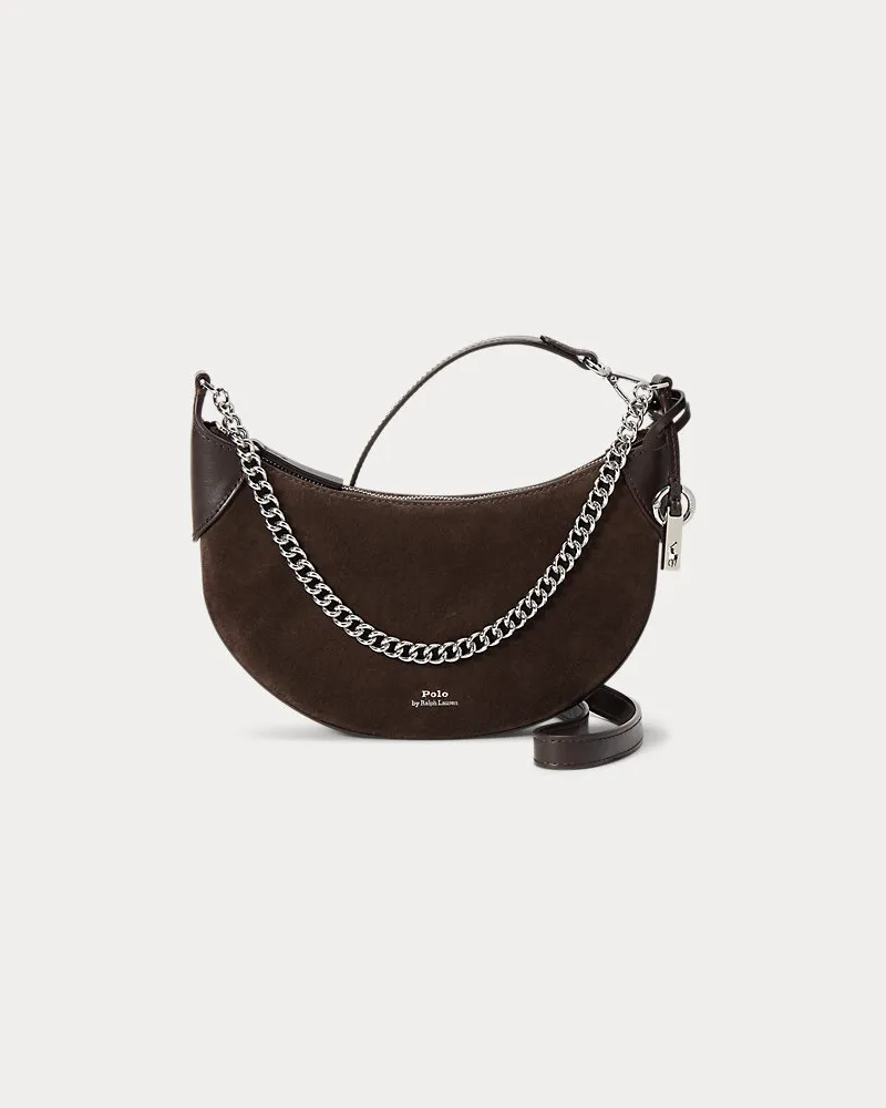 Ralph Lauren Mini-Wildledertasche Polo ID mit Kette Brown