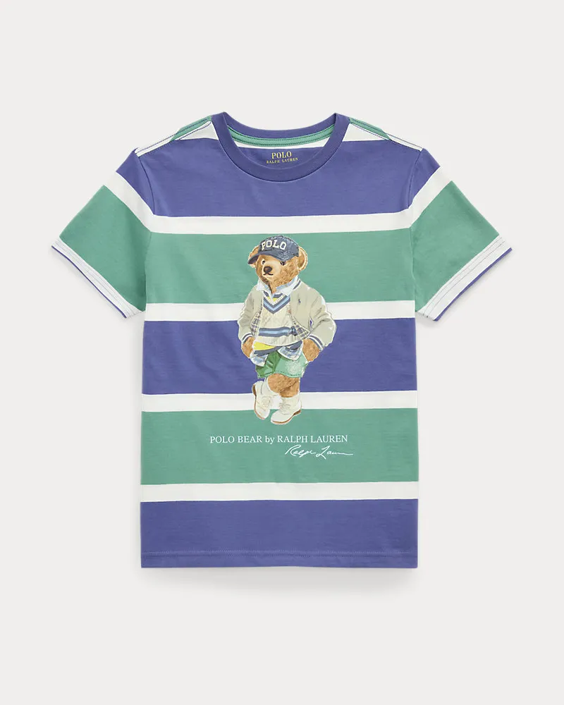 Ralph Lauren Gestreiftes Jersey-T-Shirt mit Polo Bear Green