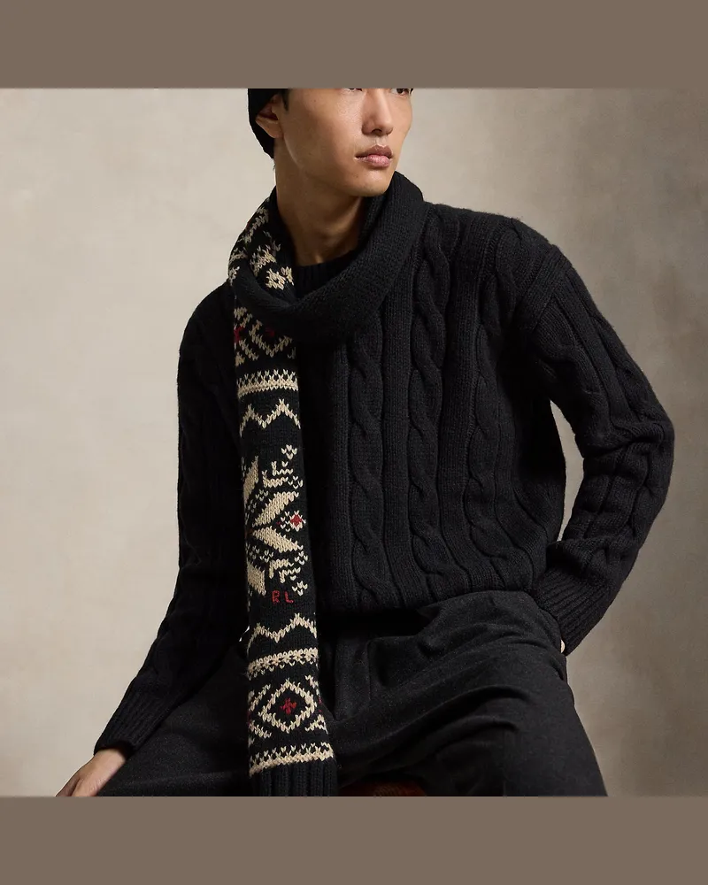 Ralph Lauren Gemusterter Schal aus Wollmischung Black
