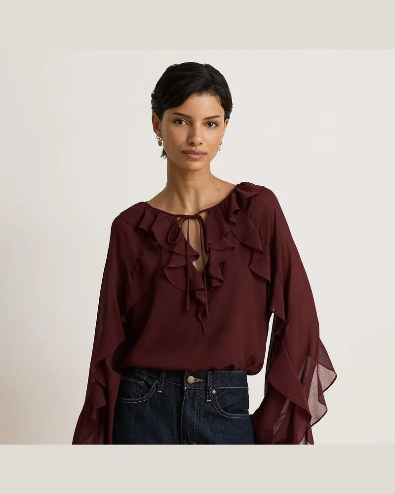 Ralph Lauren Bluse aus Knittergeorgette mit Rüschen Red
