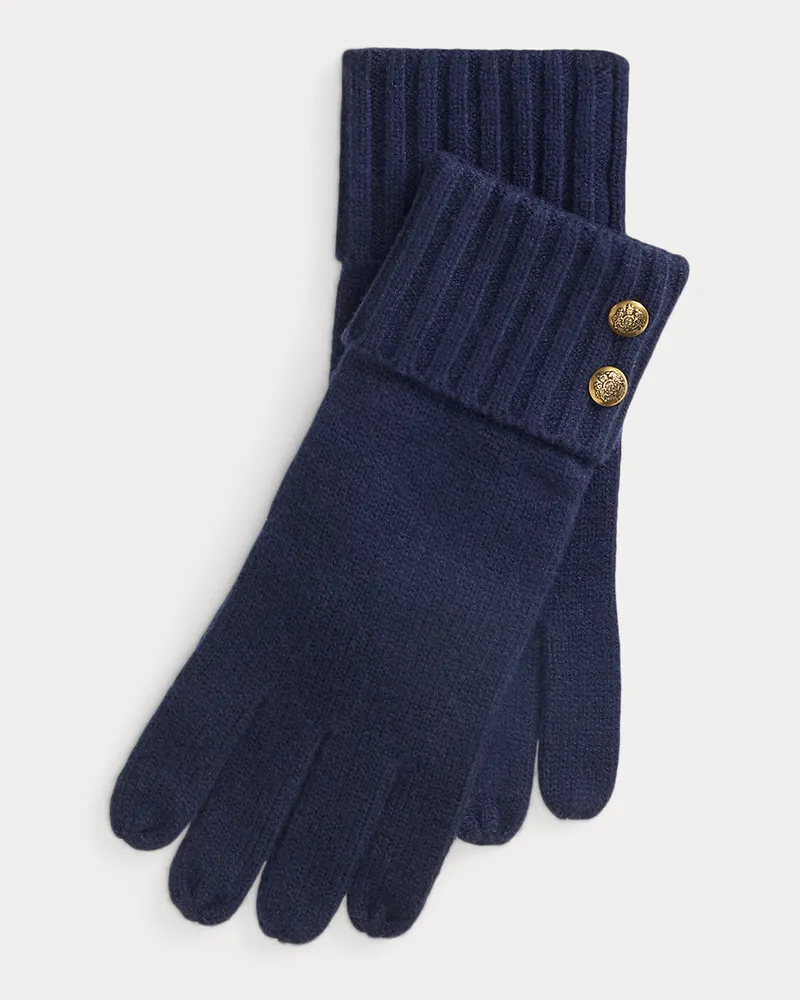 Ralph Lauren Strickhandschuhe mit Wappenknopf Blue