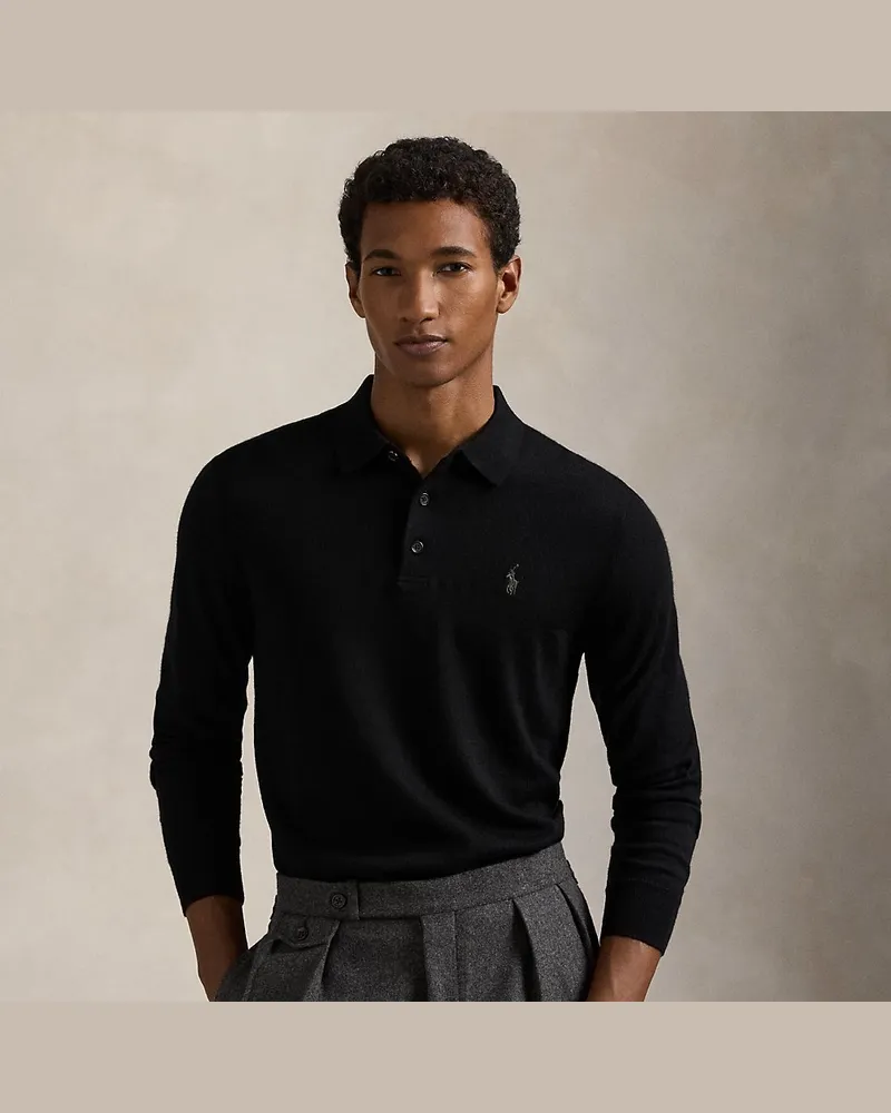 Ralph Lauren Wollpullover mit Polo-Kragen Black