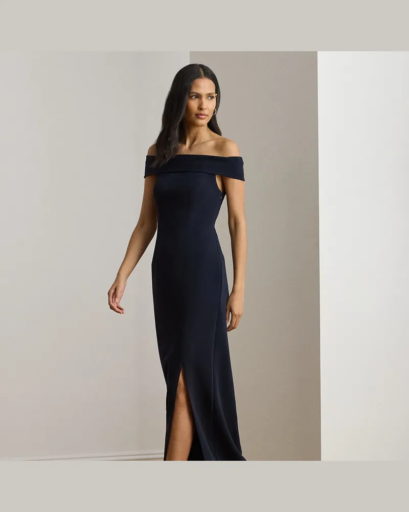 Ralph Lauren Kurzgrößen - Schulterfreies Crêpe-Abendkleid Blue