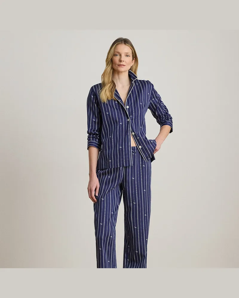 Ralph Lauren Atlas-Pyjama mit gestreiftem Logomotiv Blue